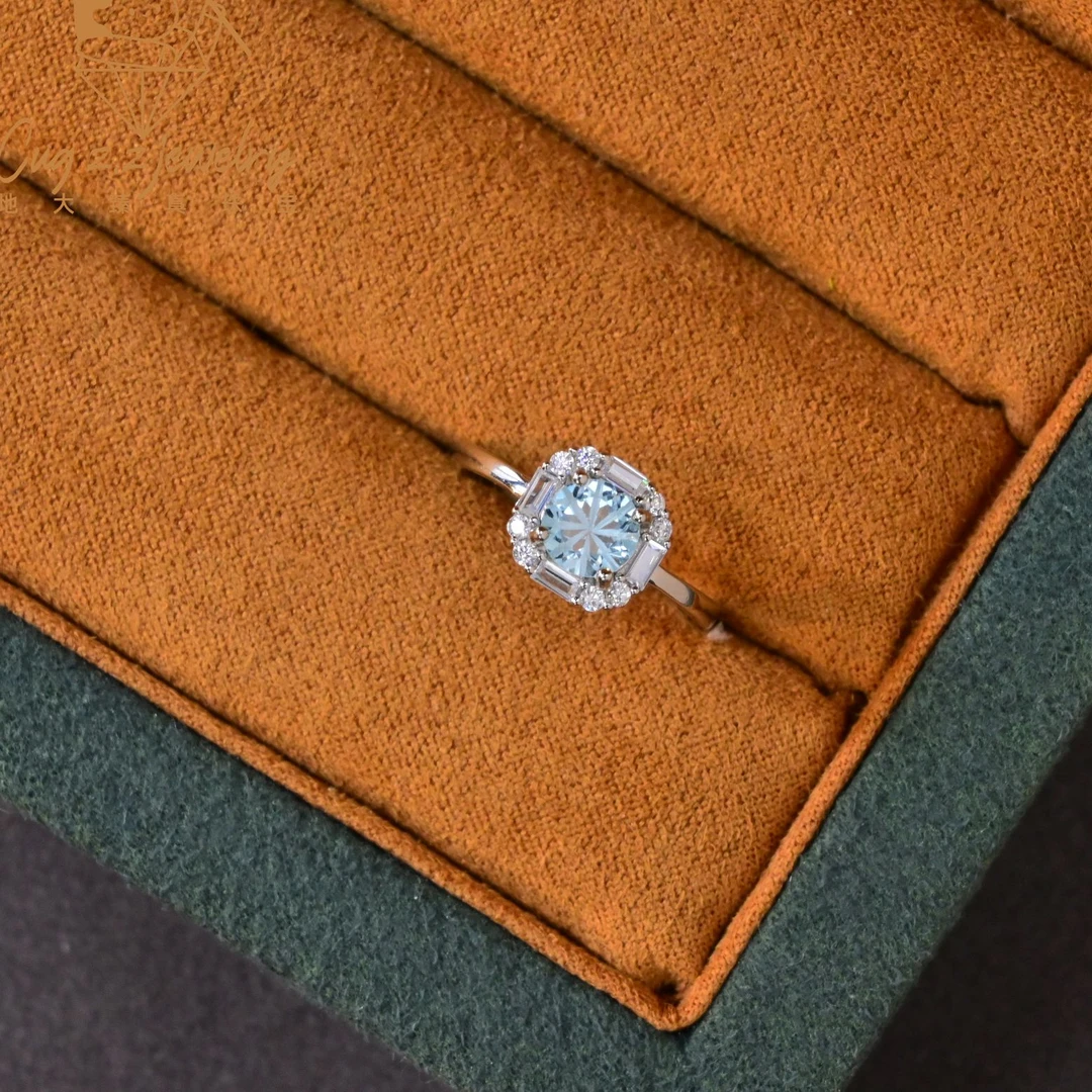 托帕石戒指宝石天空蓝色烟花切爆闪宝石戒指925银