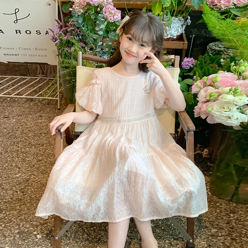 女童裙子夏装2025新款儿童夏季小女孩泡泡袖连衣裙洋气公主裙大童