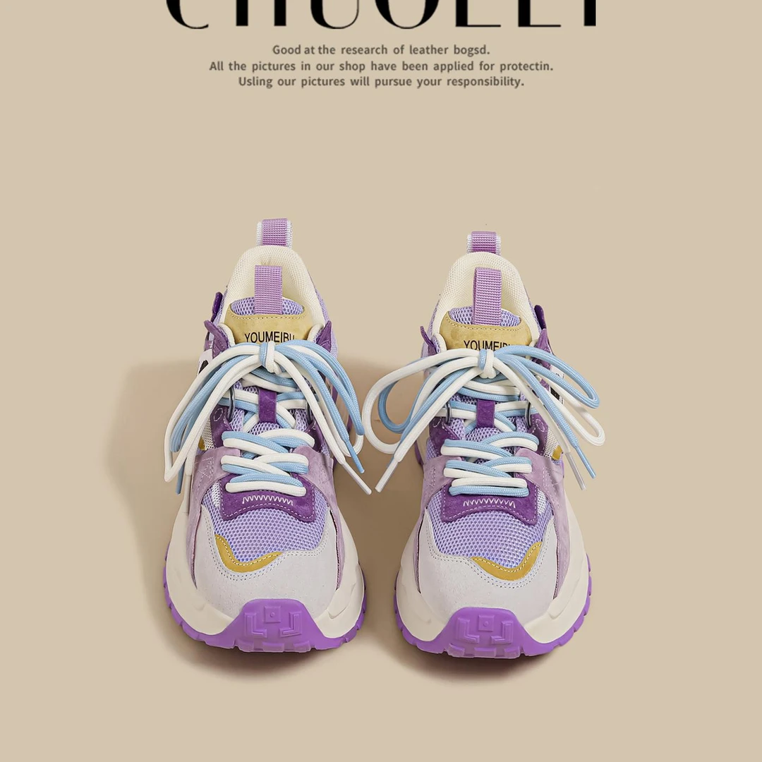 2025夏季新款厚底阿甘鞋女紫色双鞋带松糕休闲潮鞋运动德训老爹鞋