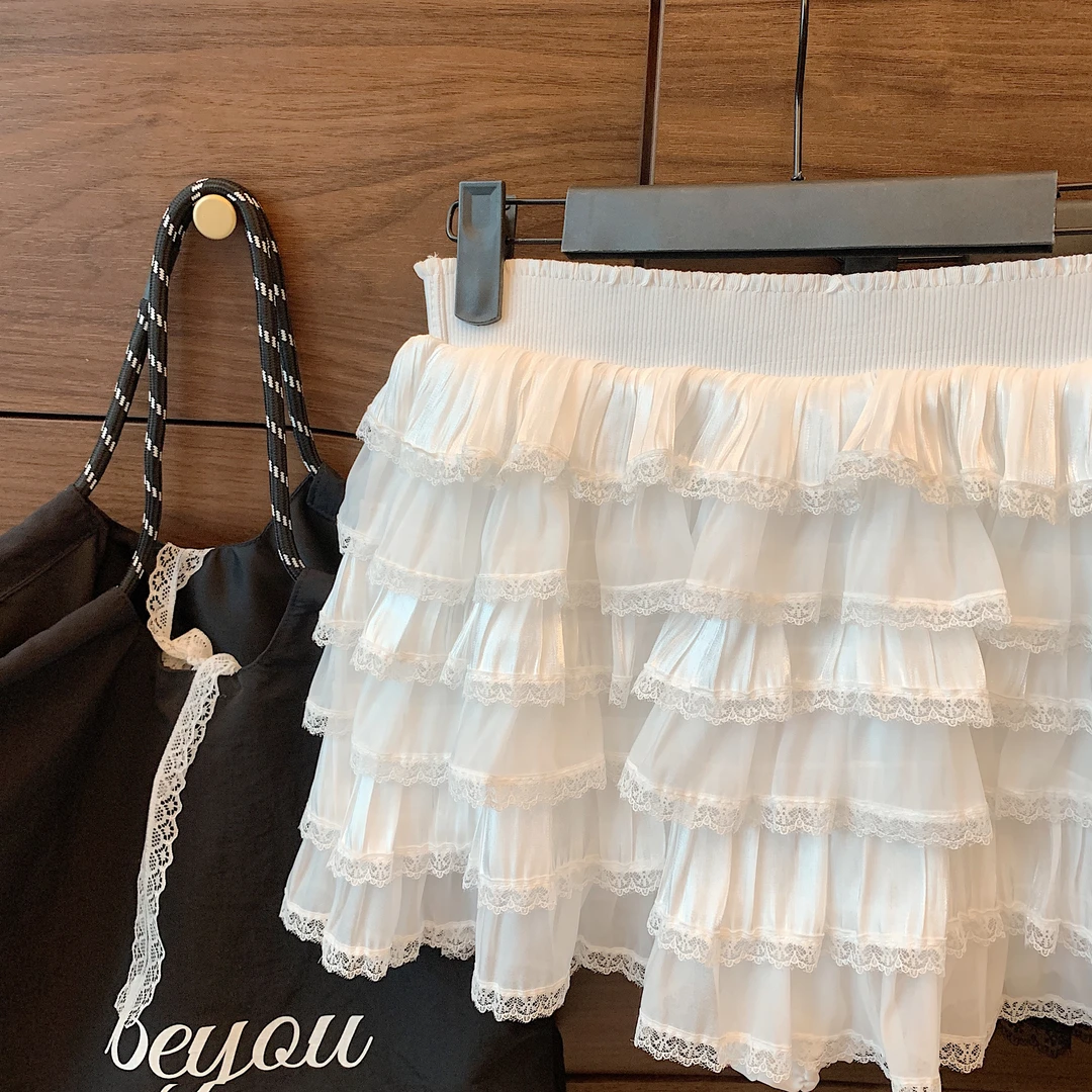 辣妹网纱蓬蓬蛋糕裙女夏季高腰显瘦A字百褶裙小个子防走光半身裙