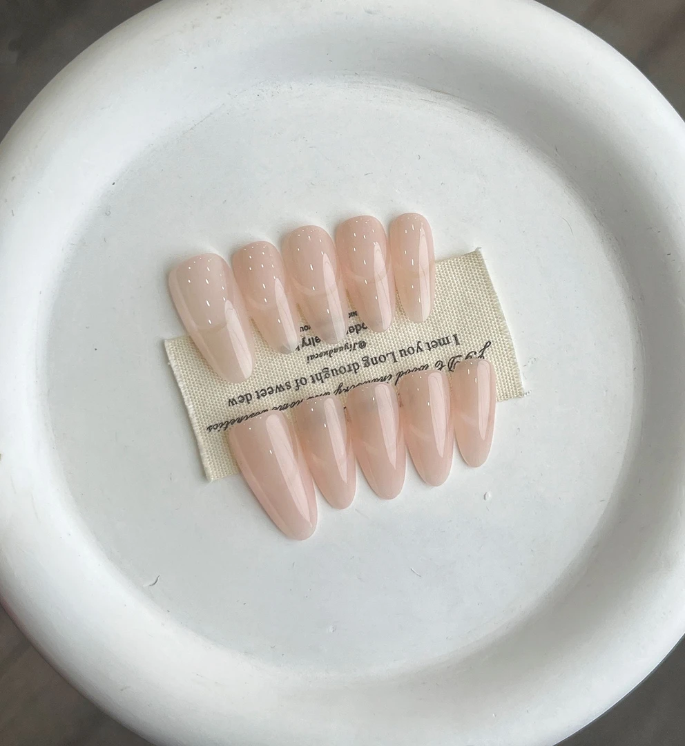 【粉漫感】珍珍手工穿戴甲ins风简约截断裸粉色法式可拆卸美甲贴片