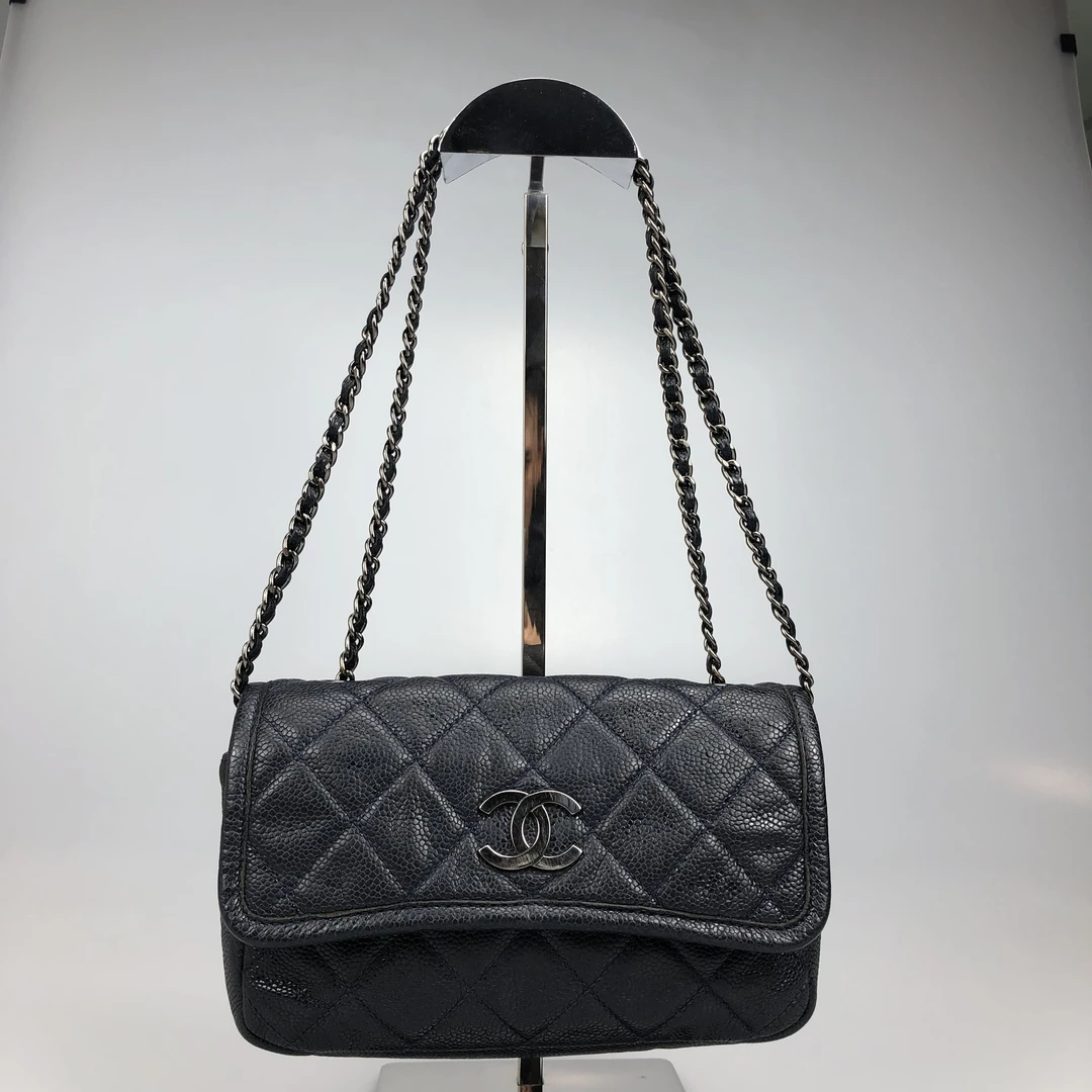 95新 Chanel/香奈儿 黑蓝银扣CF链条包 底长20 20开