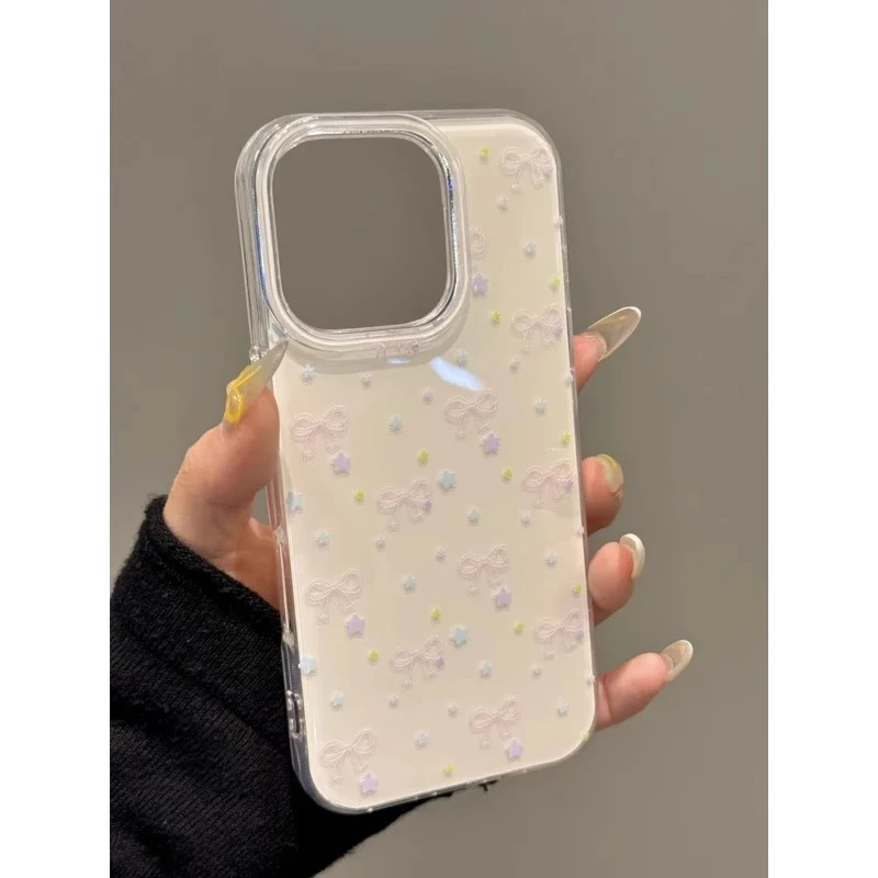 蝴蝶结彩星星适用苹果16promax少女手机壳iPhone14/15p小众13新款