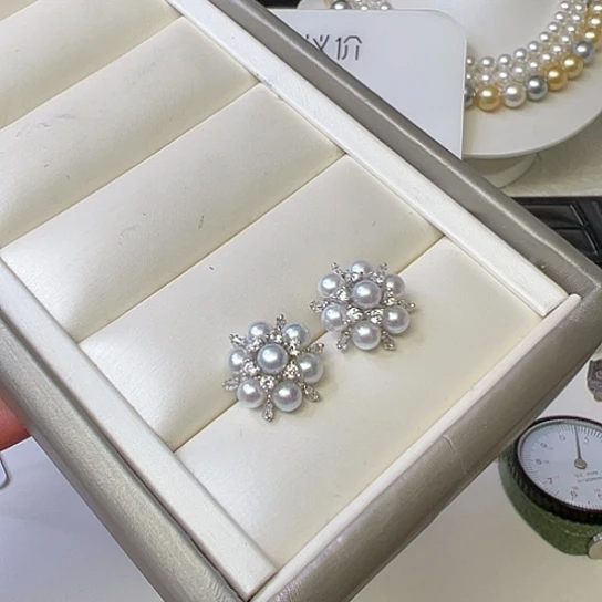 淡水珍珠耳饰银S925镶嵌吖*