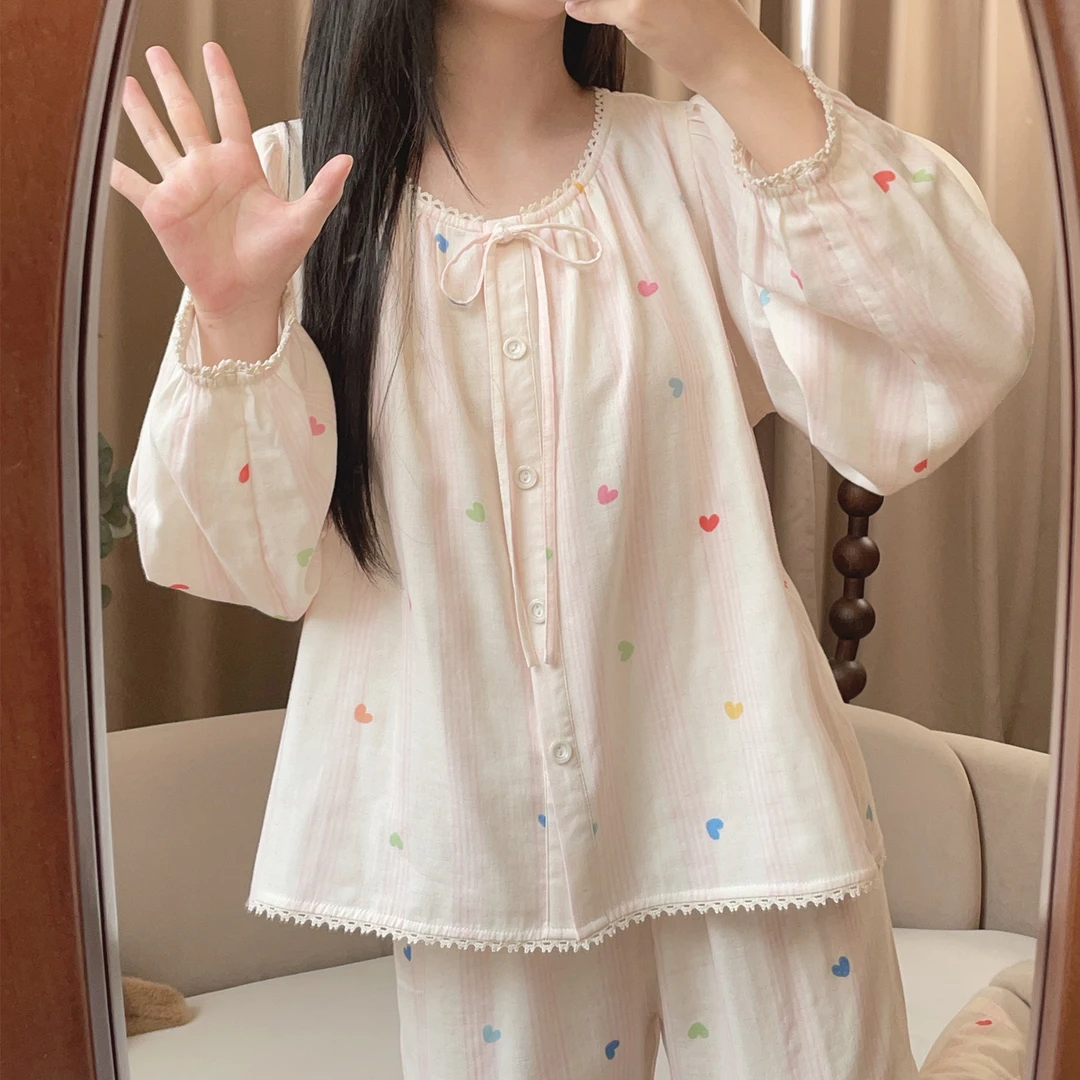 【6050爱心】秋季甜美长袖纯棉可外穿公主家居服睡衣宽松睡衣套装