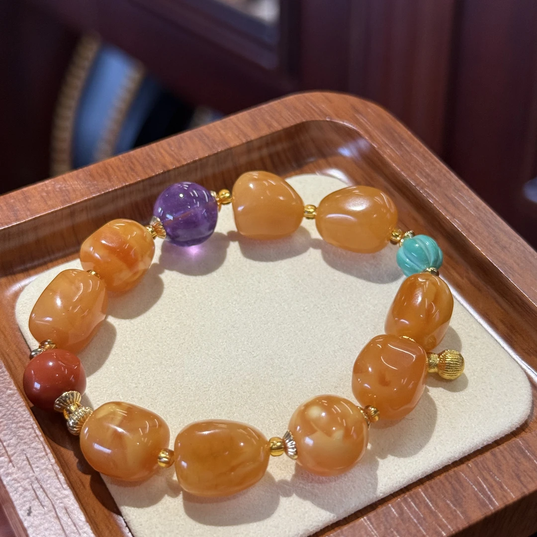 俄料蜜糖奶咖石膏随行手串多宝手串358