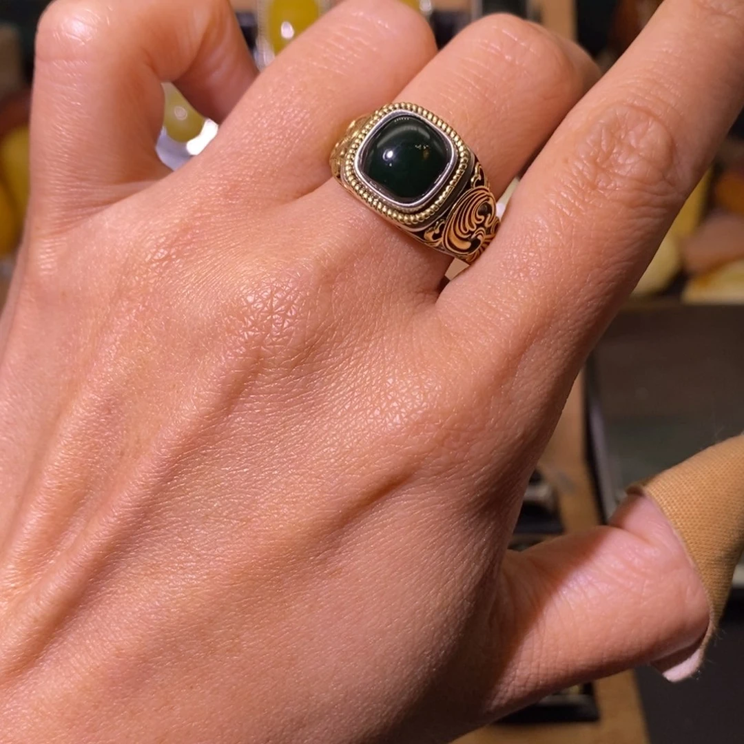 蓝珀戒指银S925镶嵌爆***师