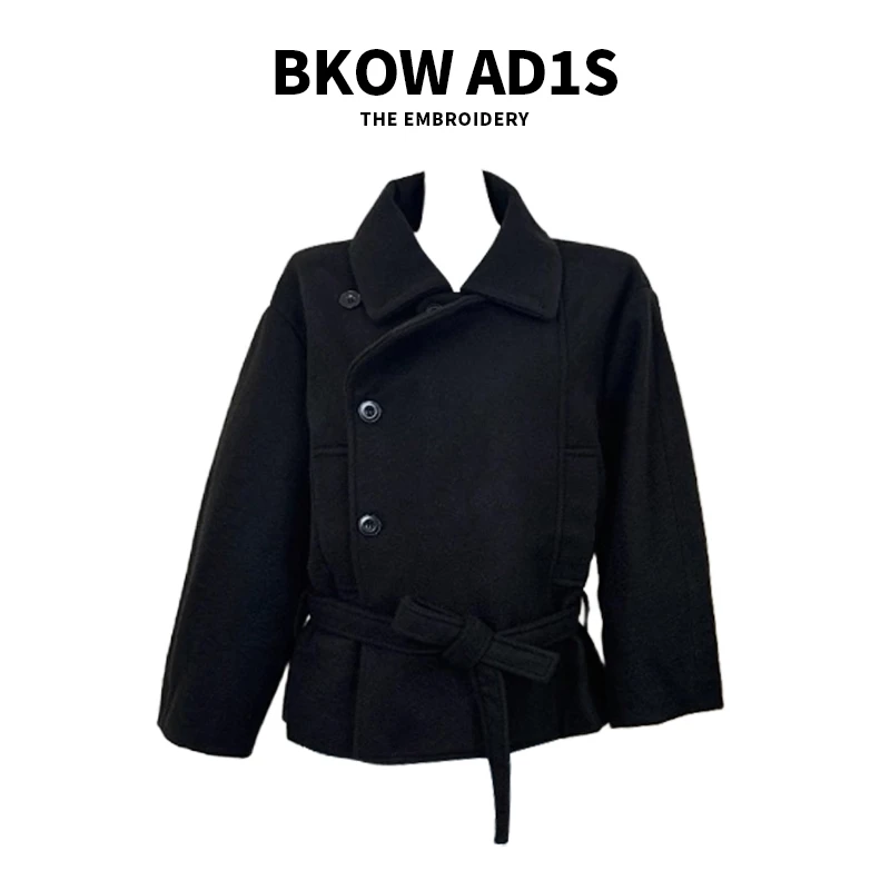 BKOW AD1S lemair*同款翻领高级感老钱黑慵懒绵羊毛呢子大衣外套