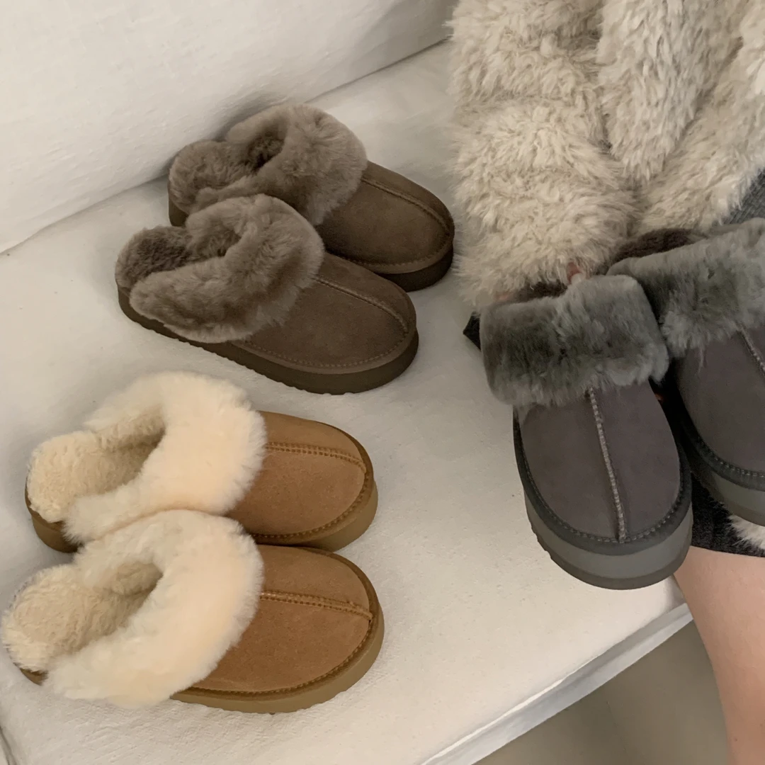 雪地靴包头星星半拖女2025冬季毛一体毛毛厚底拖鞋女