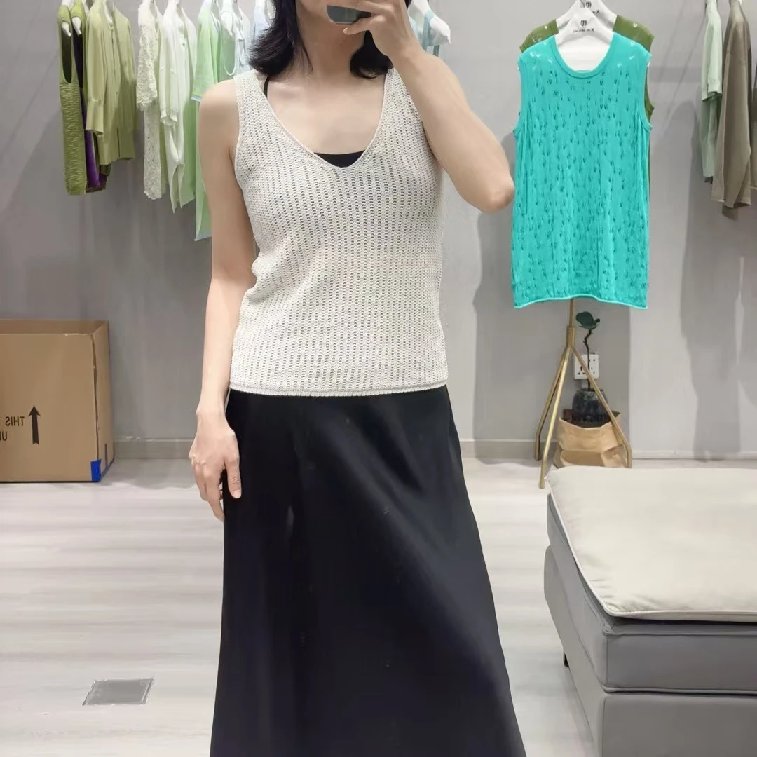 此時moment 亚麻棉V领肌理感透气干爽背心百搭气质款薄款针织马甲