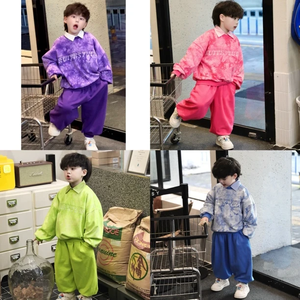 【现货】Jimmy妈童装 多姿多彩春季儿童彩色扎染套头幼儿园卫衣套装