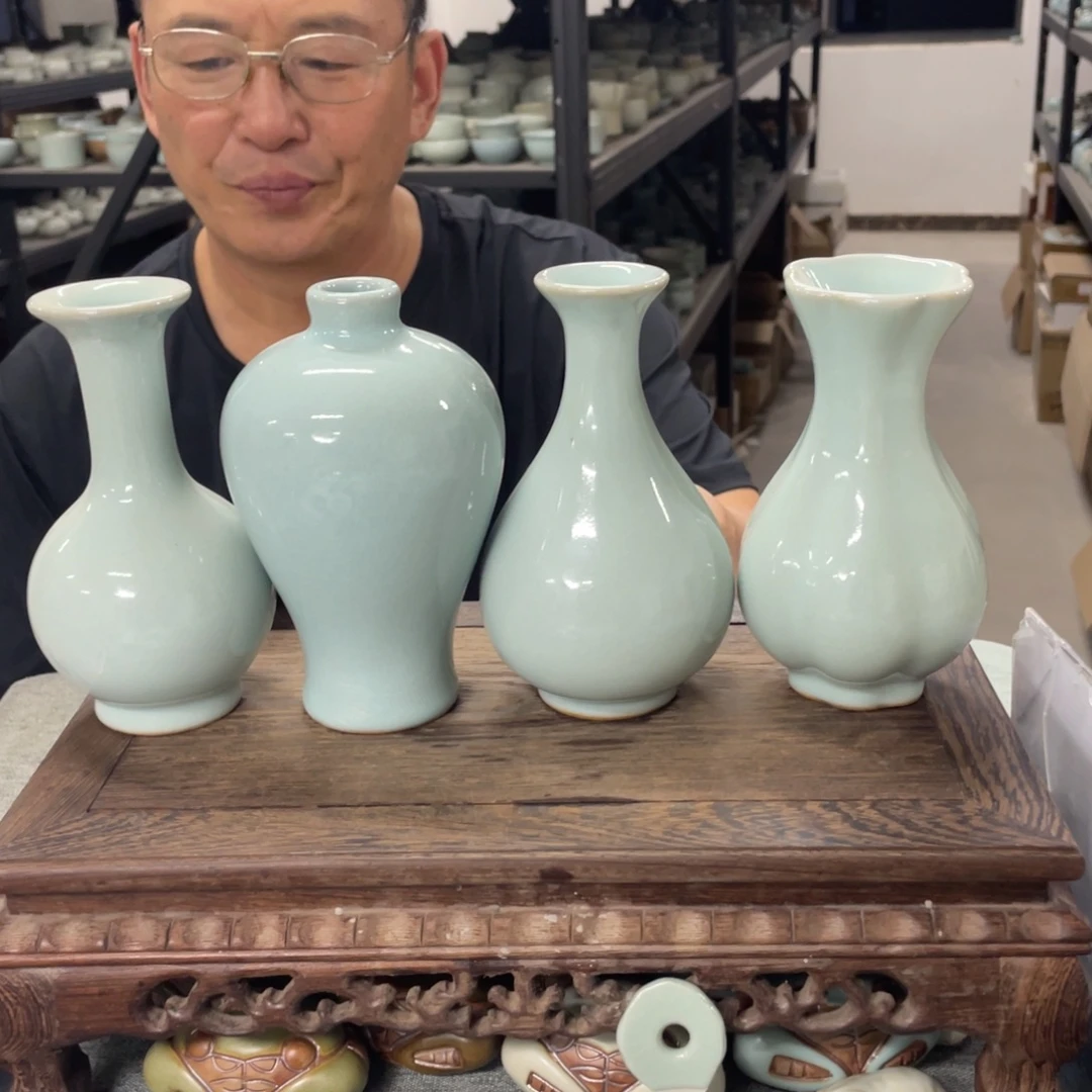 瓷片天青釉小四美瓶一套