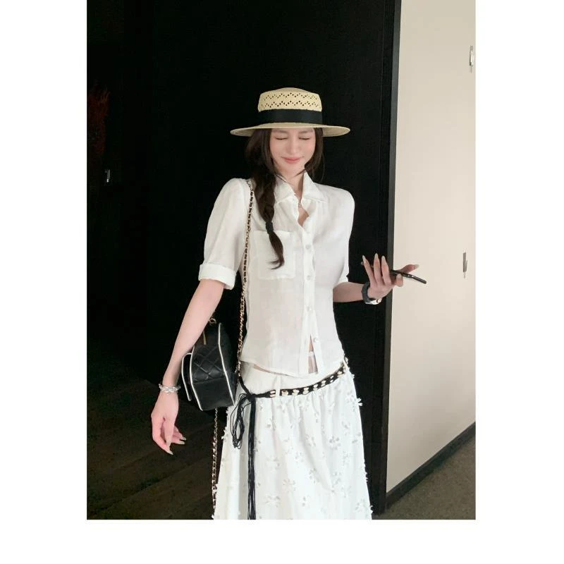 夏季老钱vibe亚麻修身宽松衬衫天然褶皱感夏季亚麻衬衫新款衬衫