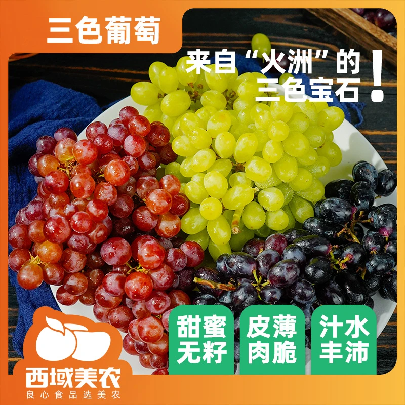 西域美农新疆三色葡萄4斤装无核白玻璃翠蓝莓葡萄顺丰冷链多仓发