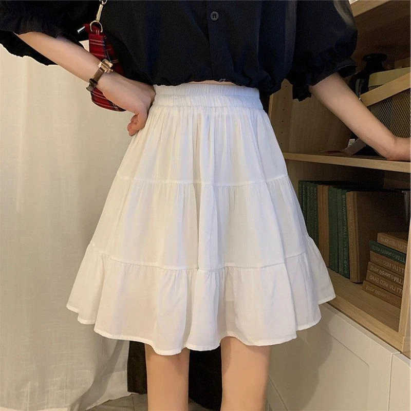 爆款流行女装裙子夏季字遮胯显瘦今年半身裙白色短高腰小个子裙a