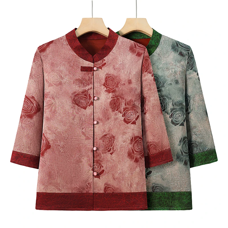 中老年人衬衫国风夏季奶奶夏装衬衣新款七分70妈妈老人上衣衣服