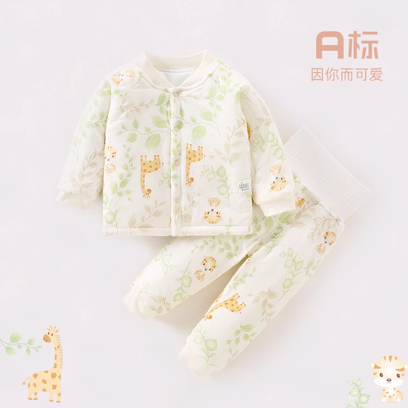 【高品质】巴拉拉婴儿衣服秋冬a类120g棉中厚夹棉衣保暖分体套装男