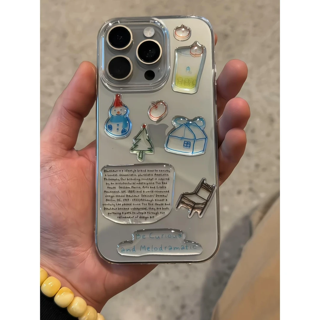 可爱雪人DIY贴纸适用苹果15手机壳iPhone14pro透明13防摔软保护套