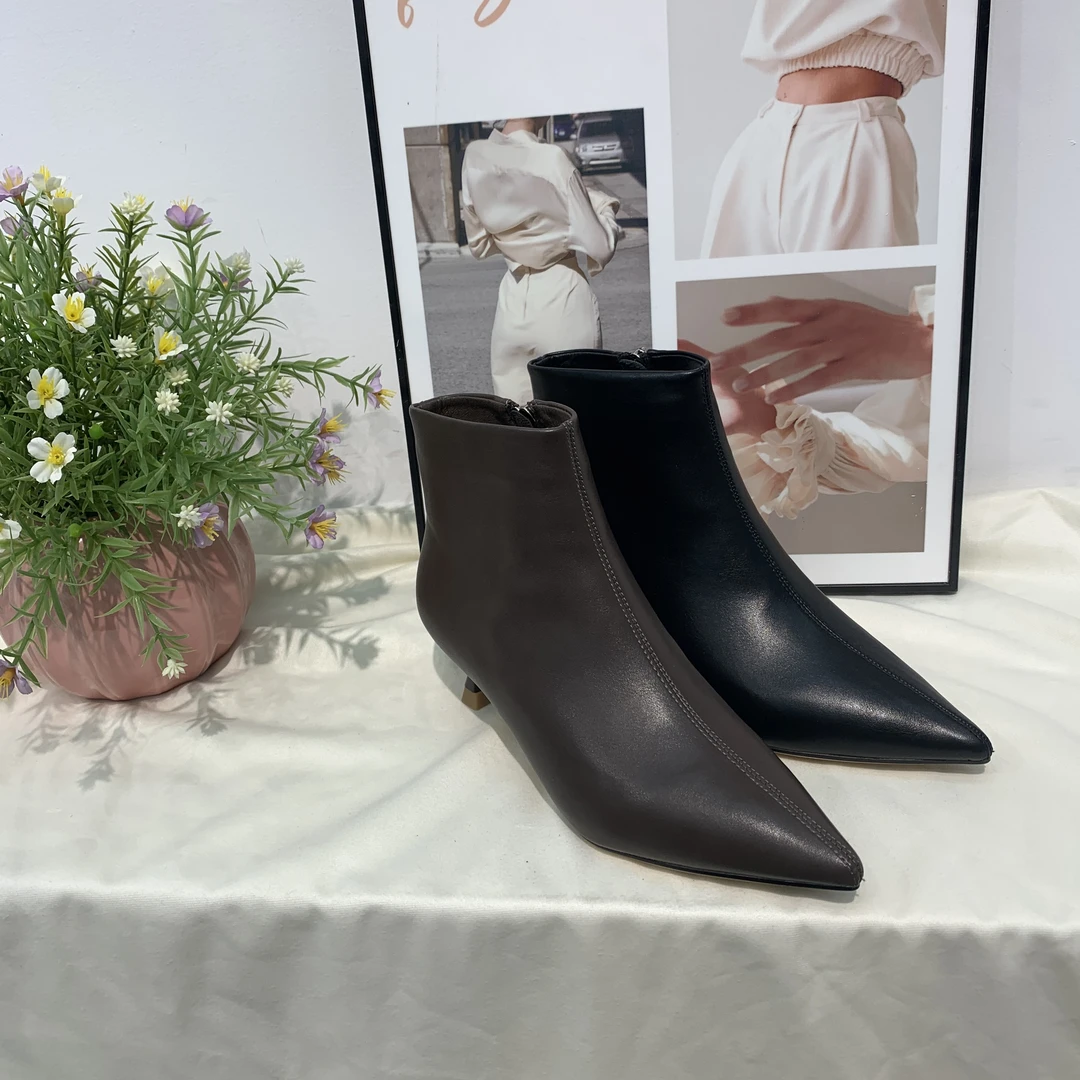 气质时尚百搭跟鞋秋冬高跟裸靴简约细跟尖头短靴956-18A