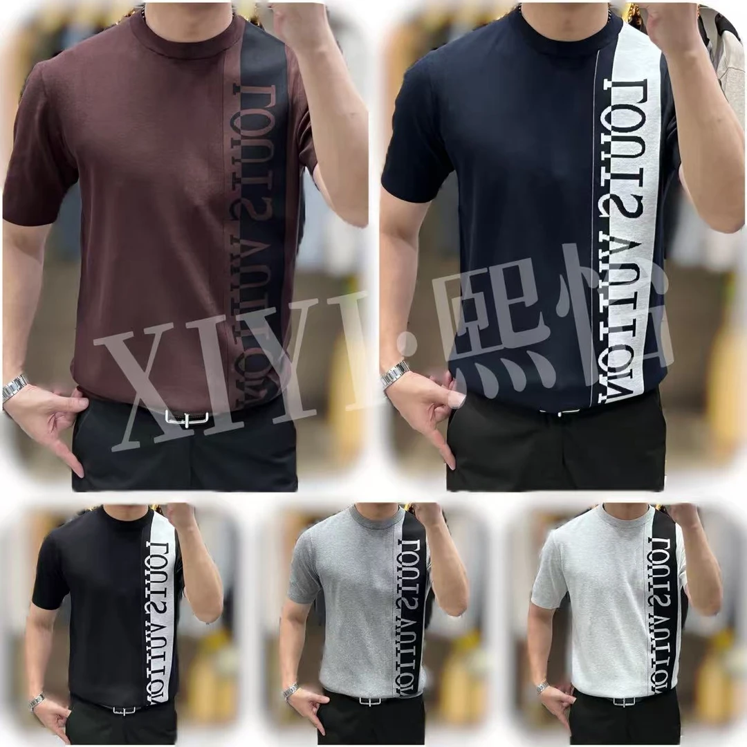 【XI.YI/熙怡】男士轻奢百搭字母时尚高品质针织圆领织花款短袖