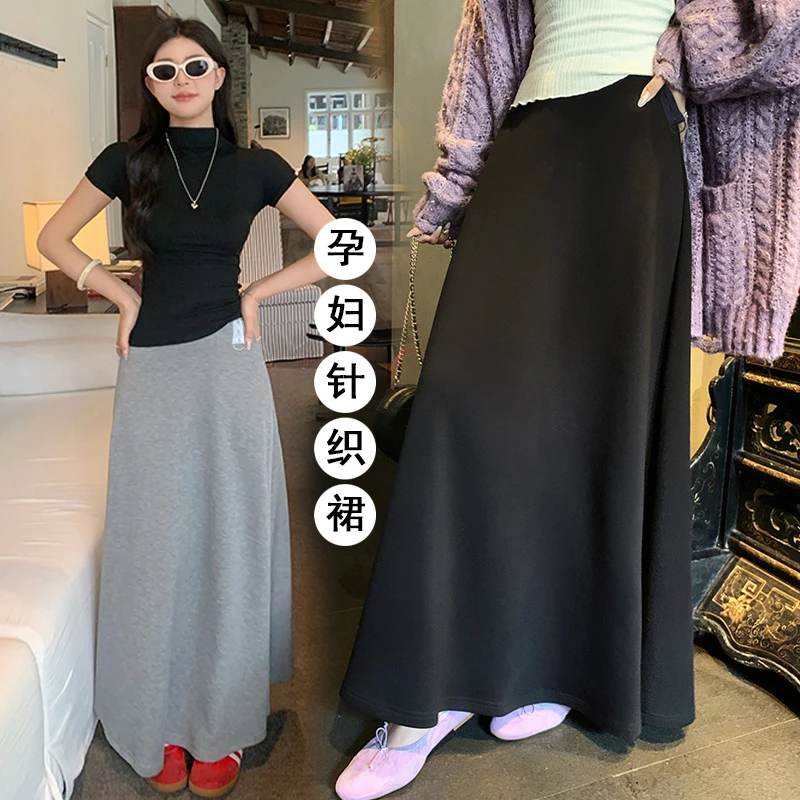 秋装孕妇慵懒风垂坠感半身裙早秋季2025新款韩系高腰显瘦a字长裙