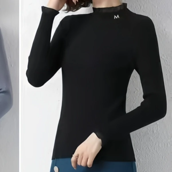 秋冬上新~时尚简约纯色设计款千绒纱打底衫 S9744