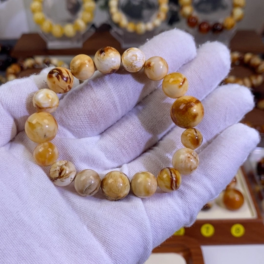 琥珀未镶嵌手串天然沁色蜜蜡多宝手串