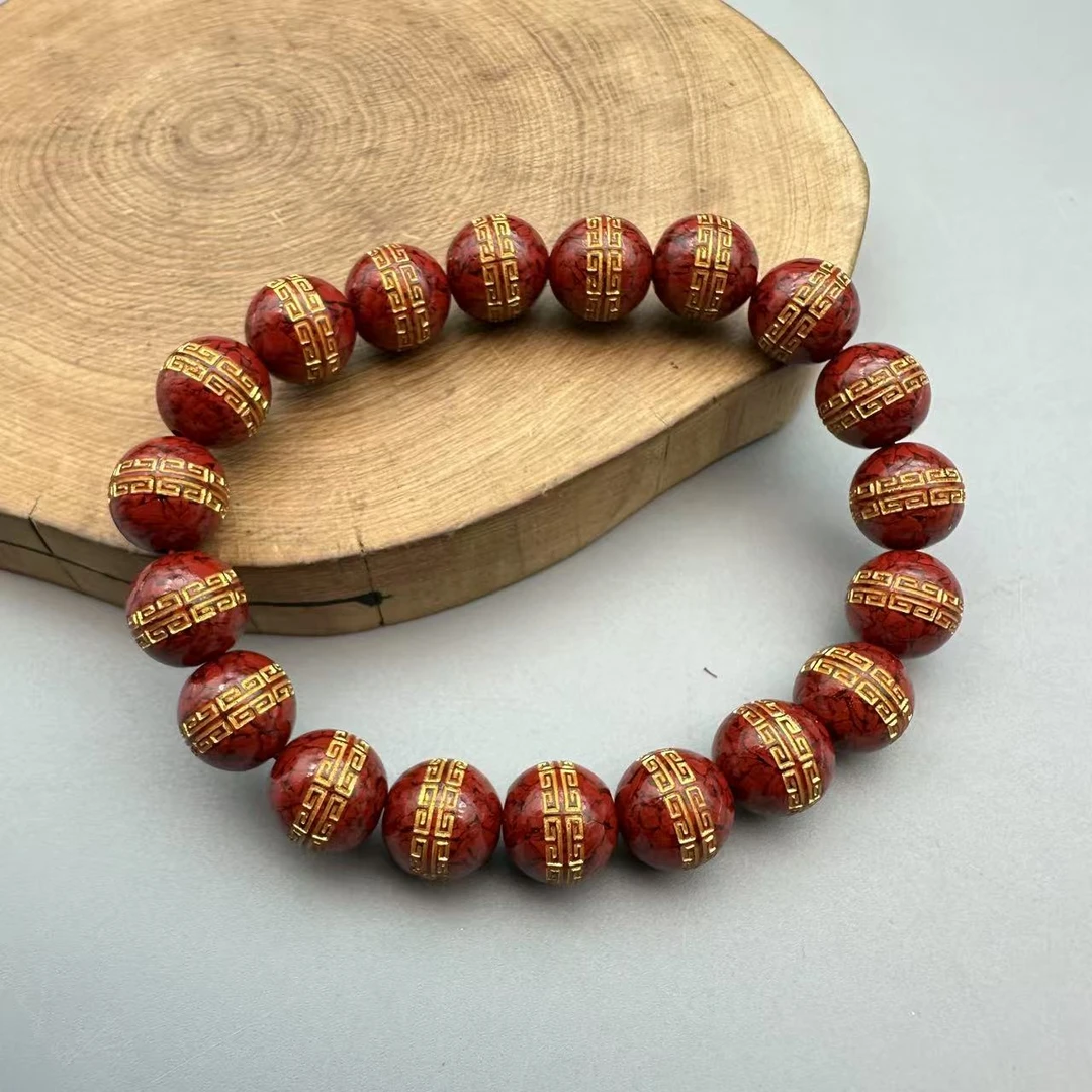 含辰砂工艺品JT193-晶体砂雕刻回纹珠10mm手串