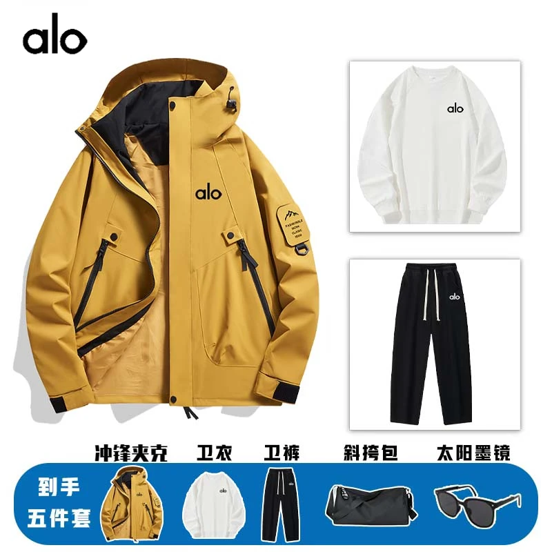 联名款男士冲锋夹克防泼水防风连帽五件套直筒卫裤户外登山服外套