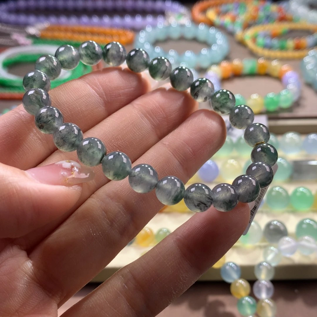 未镶嵌手链翡翠黑冰水墨画卡7➕