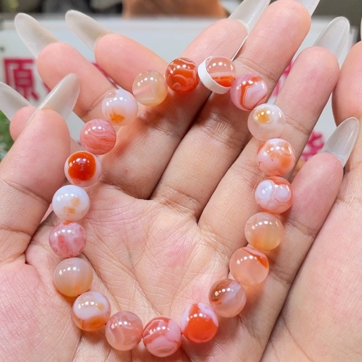 南红玛瑙原矿南红杨柳冰飘卡9➕手串未镶嵌