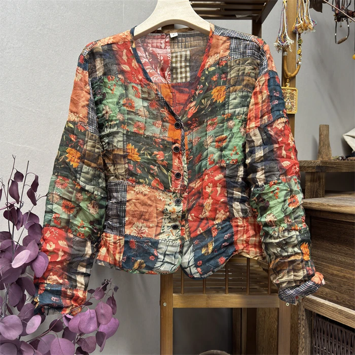 木澜珊~原创苎麻花色开衫上衣    衣长50胸围110左右