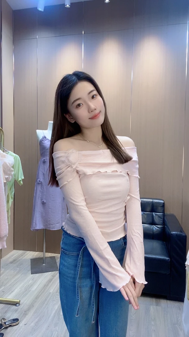 短款t恤女春季新款气质一字肩上衣纯欲风修身长袖打底衫潮