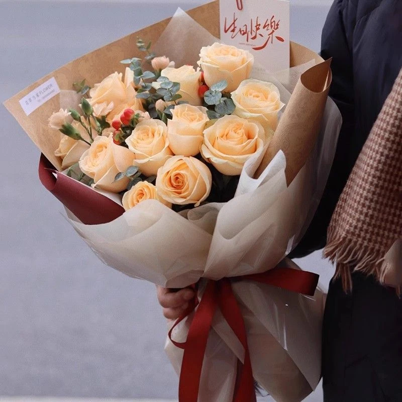 香槟玫瑰花束永生花仿真花香皂花情人节告白送女友闺蜜生日礼物