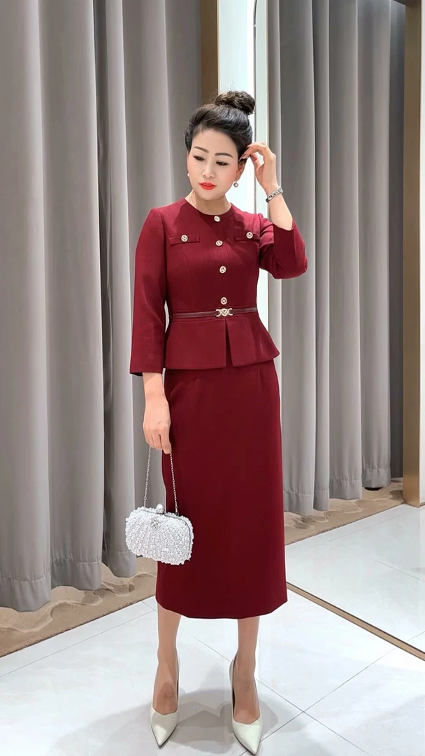 171022高端气质时尚修身显瘦婚礼婚宴优雅名媛中式连衣裙红色