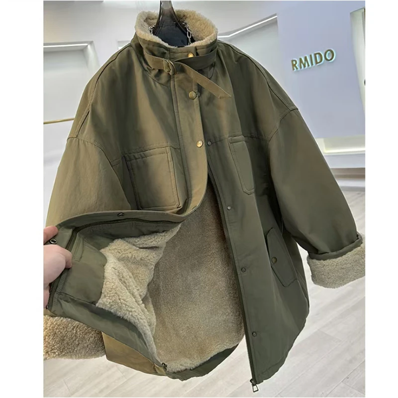 2025秋冬新款高级感工装派克服外套大码胖MM宽松加厚保暖棉衣棉袄