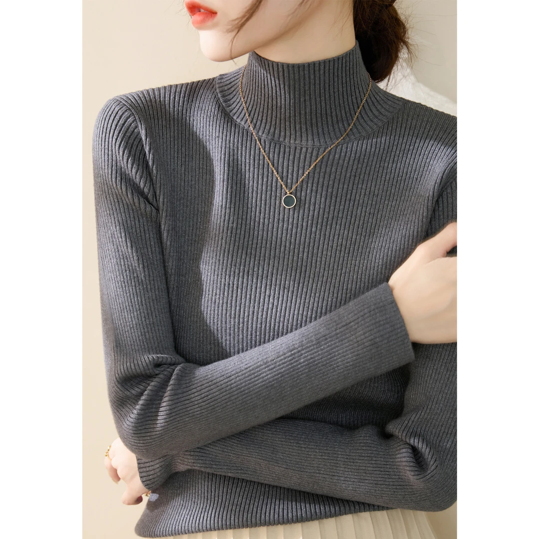 半高领长袖韩系穿搭打底女装高级感新款冬季加厚款修身毛衣针织衫