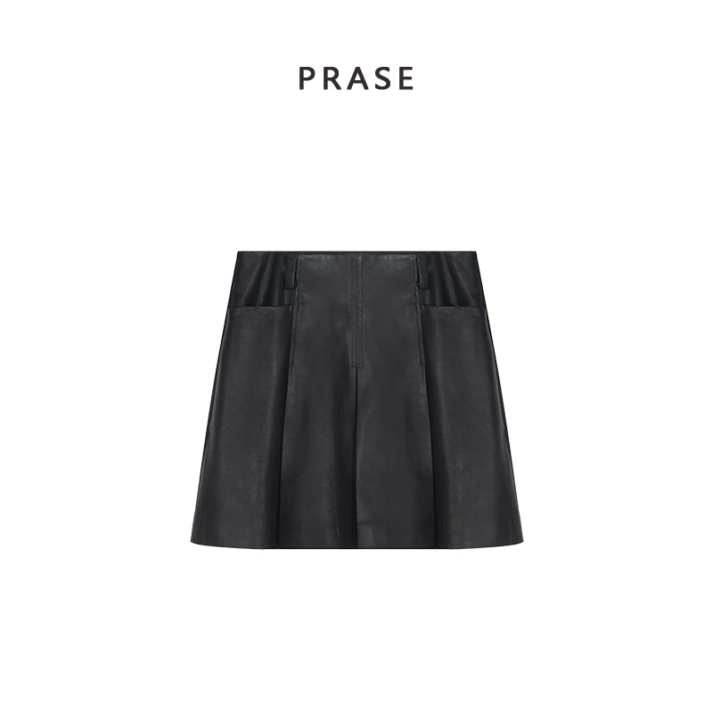 PRASE ·噜【冷屏】微胖轻奢设计款时尚百搭百褶皮短裙PR503C45