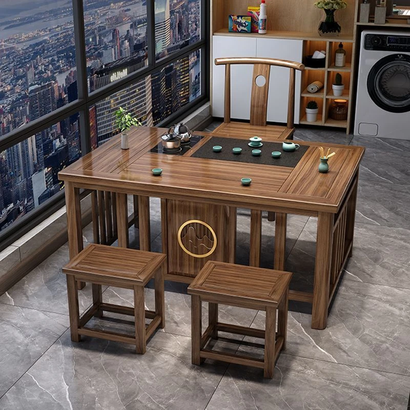 新中式实木桌椅组合功夫茶台阳台茶桌一体套装家用办公小
