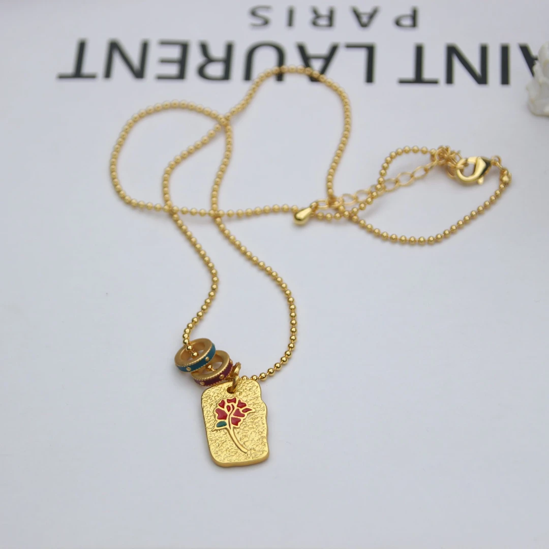 铜合金珐琅项链 164 百搭时尚金色花朵牌牌设计师项链