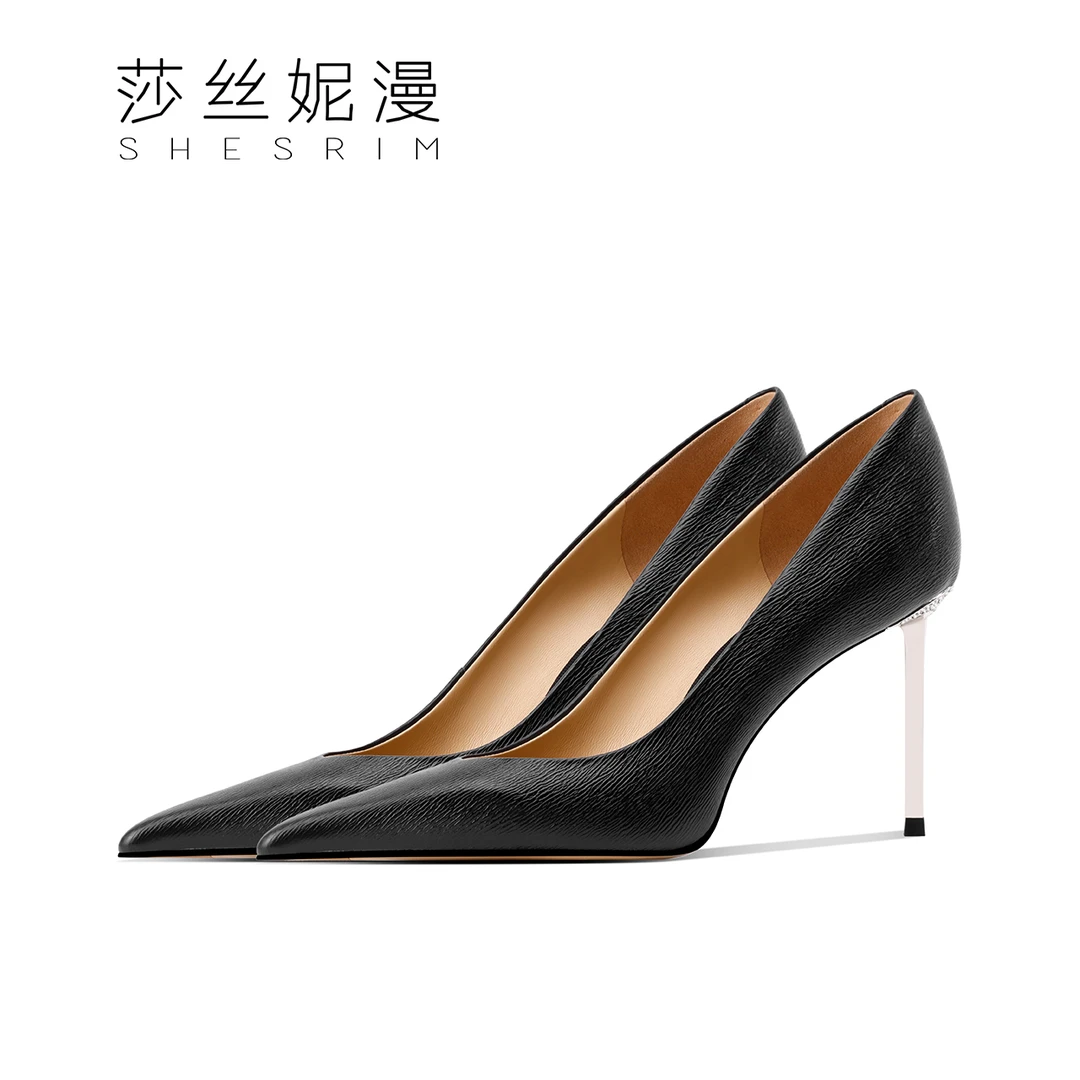 77-【罗马女人】2025新款女真皮高跟浅口单鞋尖头细高跟牙签纹系列