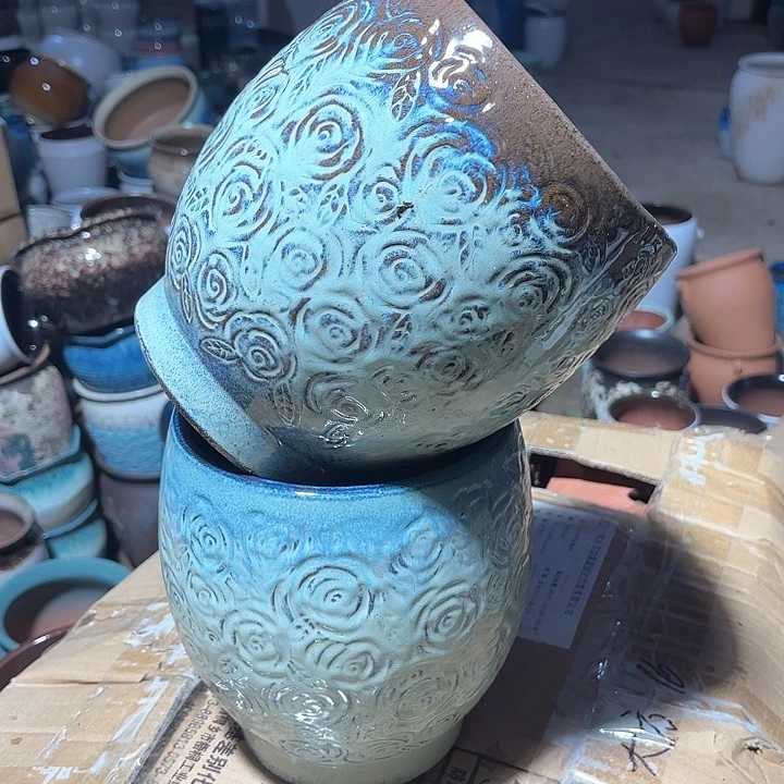 紫砂茶碗玫瑰两个口径19高度22