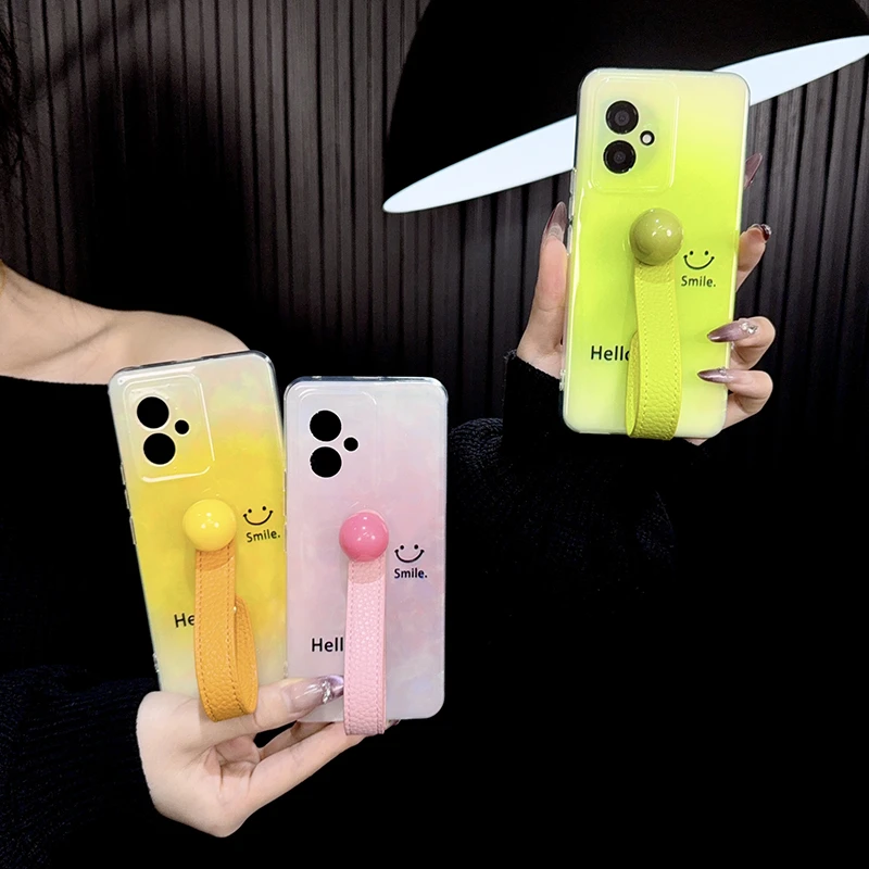 适用荣耀100手机壳新款100pro套honor贝壳纹渐变色ins笑脸手提女p