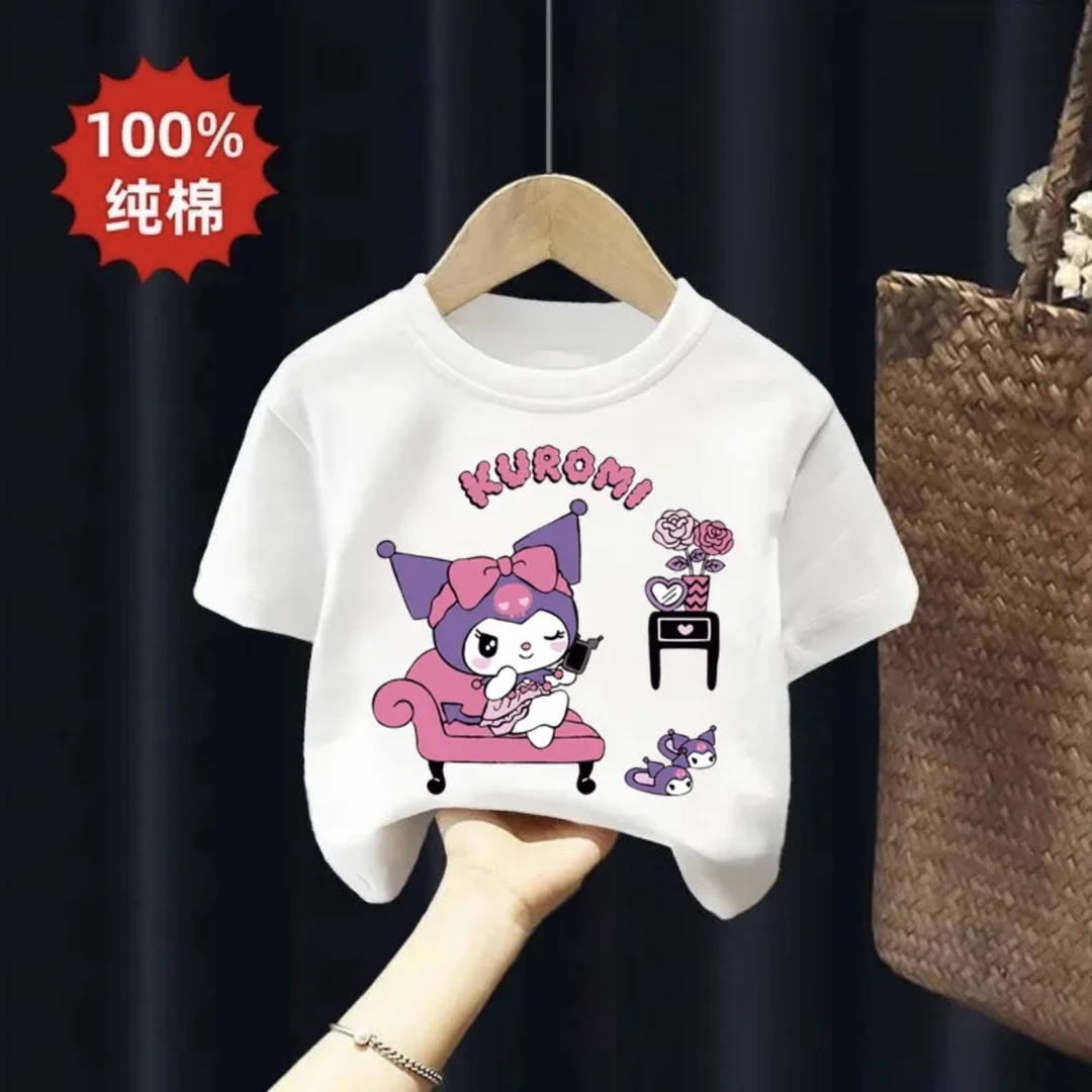 纯棉男童女童纯色透气短袖T恤衫夏季中小儿童卡通印花库洛米半袖