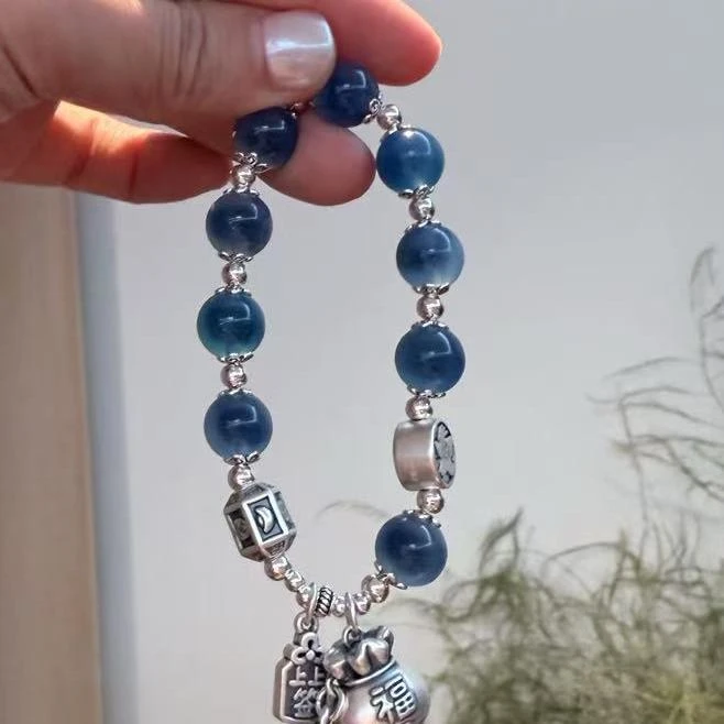 925银手链 5387余小鱼 蓝色珠珠福袋吊坠百搭手链女