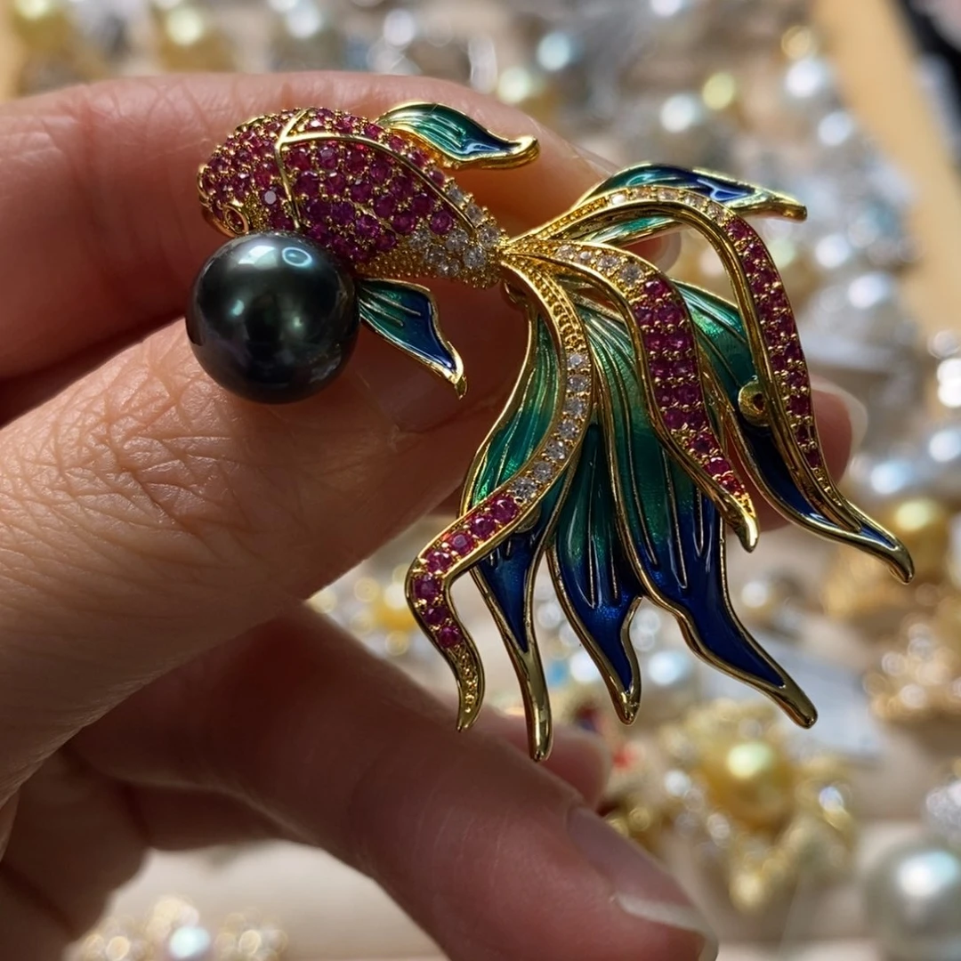 海水珍珠胸针合金