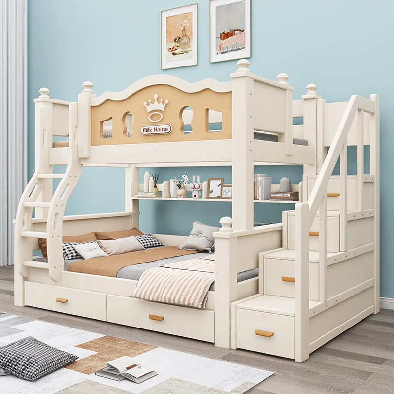 美式实木儿童床高低床子母床男孩女孩上下铺双层床小户型上下床