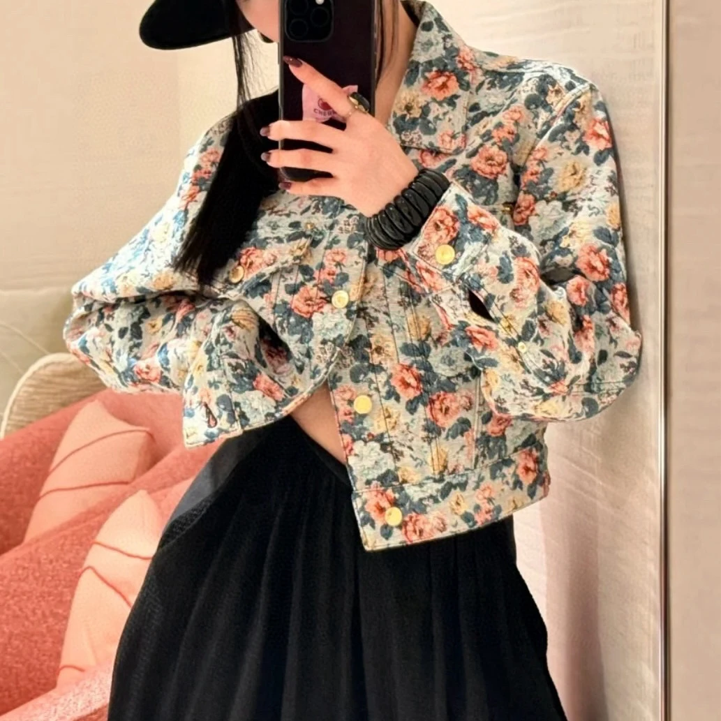 未使用 LouisVuitton/路易威登 SS25花卉提花牛仔外套34码O00767