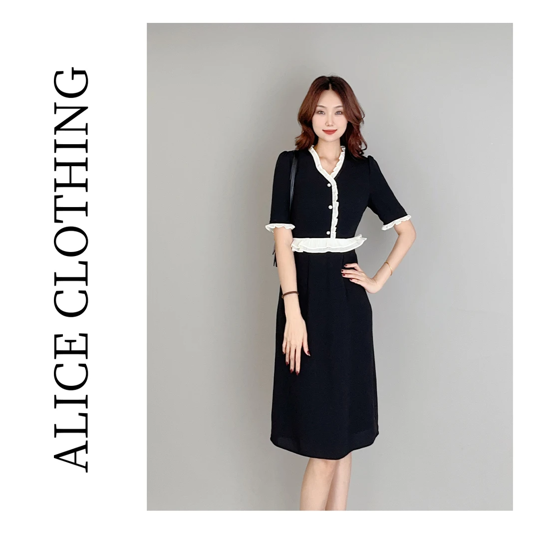 6ALICE 千金派对连衣裙优雅黑白 浪漫花边 H1033458A