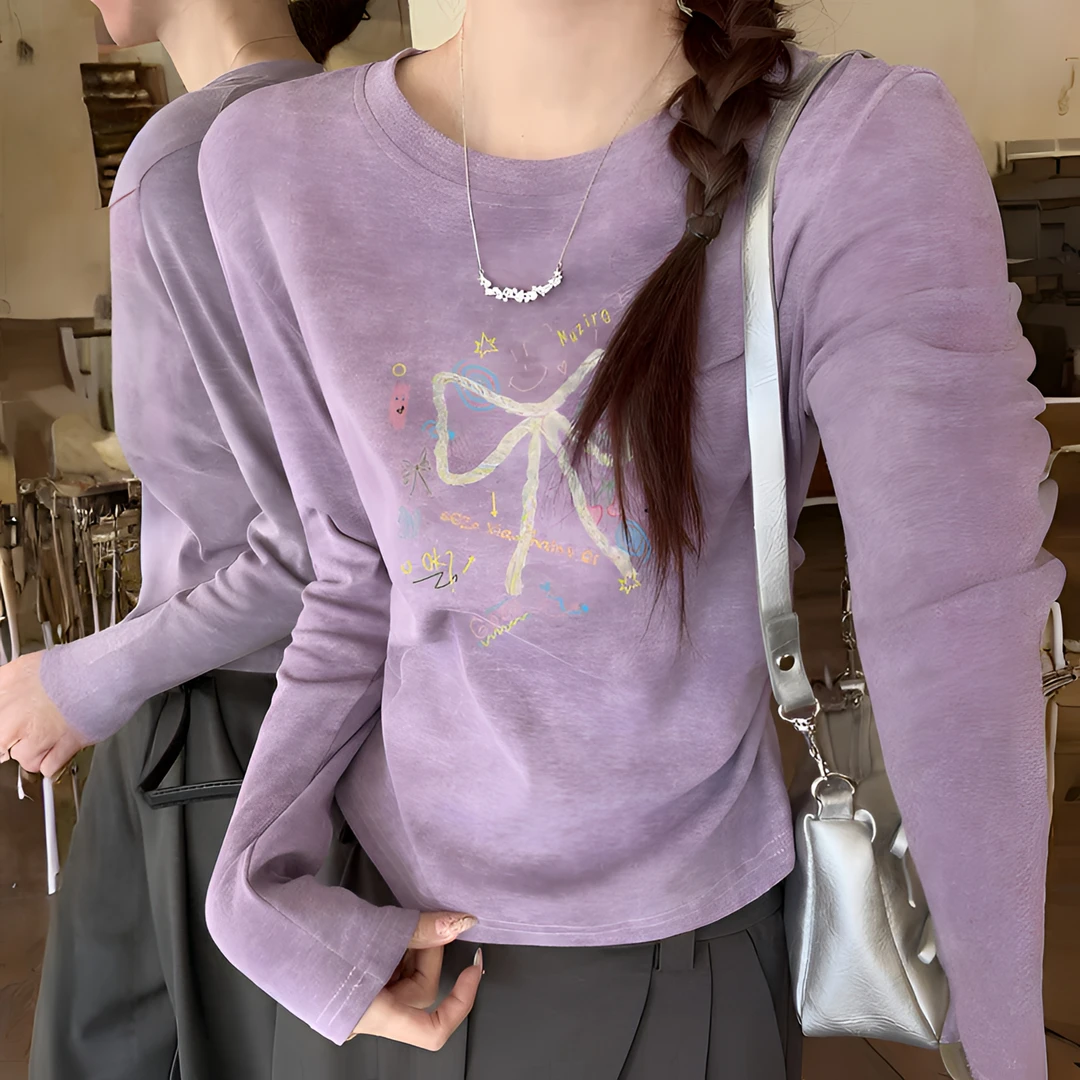 正肩收腰修身短款内搭打底衫长袖T恤女装早秋冬季甜辣chic上衣服